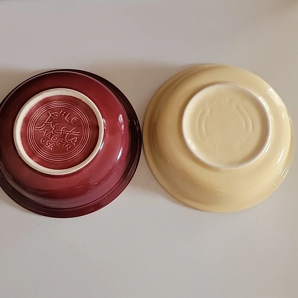 2 Fiesta 7” Bowls burgundy yellow fiestaware pottery